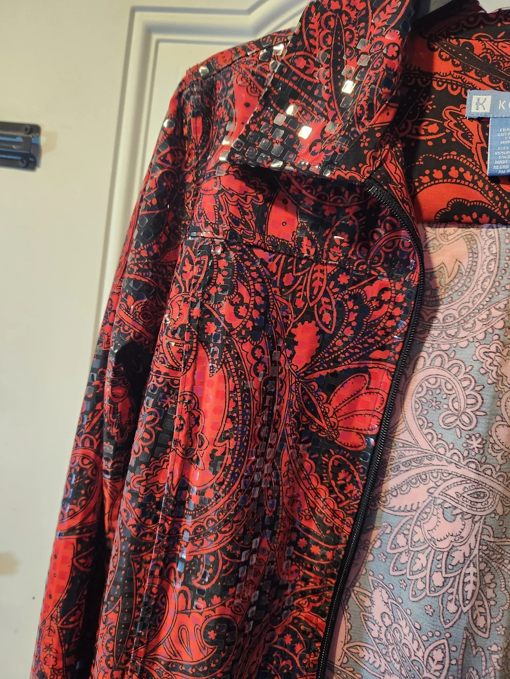 Vitage Koret Red and Black Paisley Jacket Embellished w/ Sequins - Womens Size S
